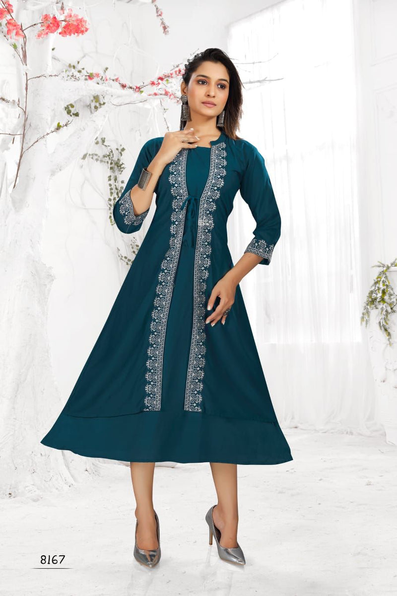 MF Panghat Vol 1 Rayon Embroidered Designer Frock Style Fancy Party Wear Kurtis