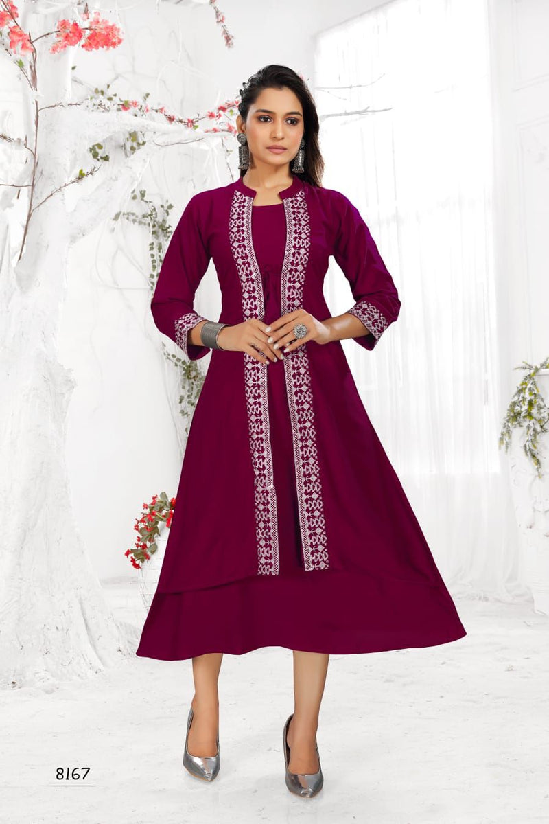MF Panghat Vol 1 Rayon Embroidered Designer Frock Style Fancy Party Wear Kurtis
