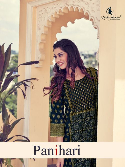 Ladies Flavour Panihari Modal Silk Chanderi Print Khatli Work Fancy Designer Partywear Kurti