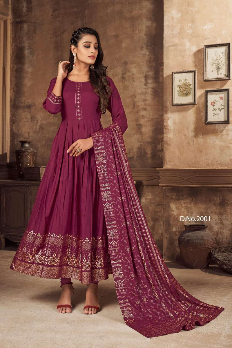 Banwery Fashion Pankh Vol 2 Rayon Anarkali Style Party Wear Long Kurtis With Foil Print