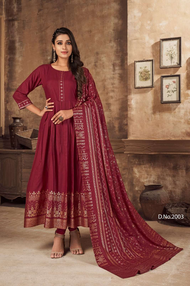 Banwery Fashion Pankh Vol 2 Rayon Anarkali Style Party Wear Long Kurtis With Foil Print