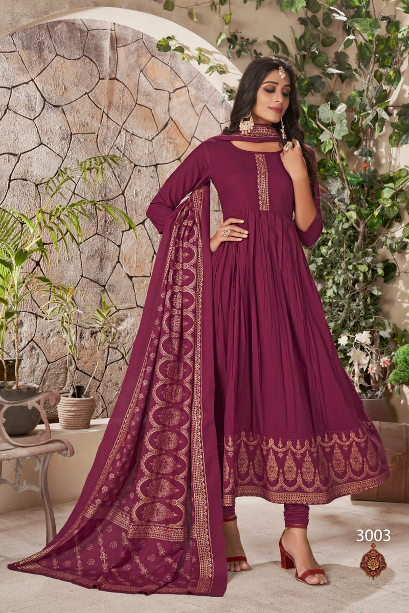 Banwery Fashion Pankh Vol 3 Rayon Party Wear Anarkali Style Gown  Kurtis With Golden Foil Print