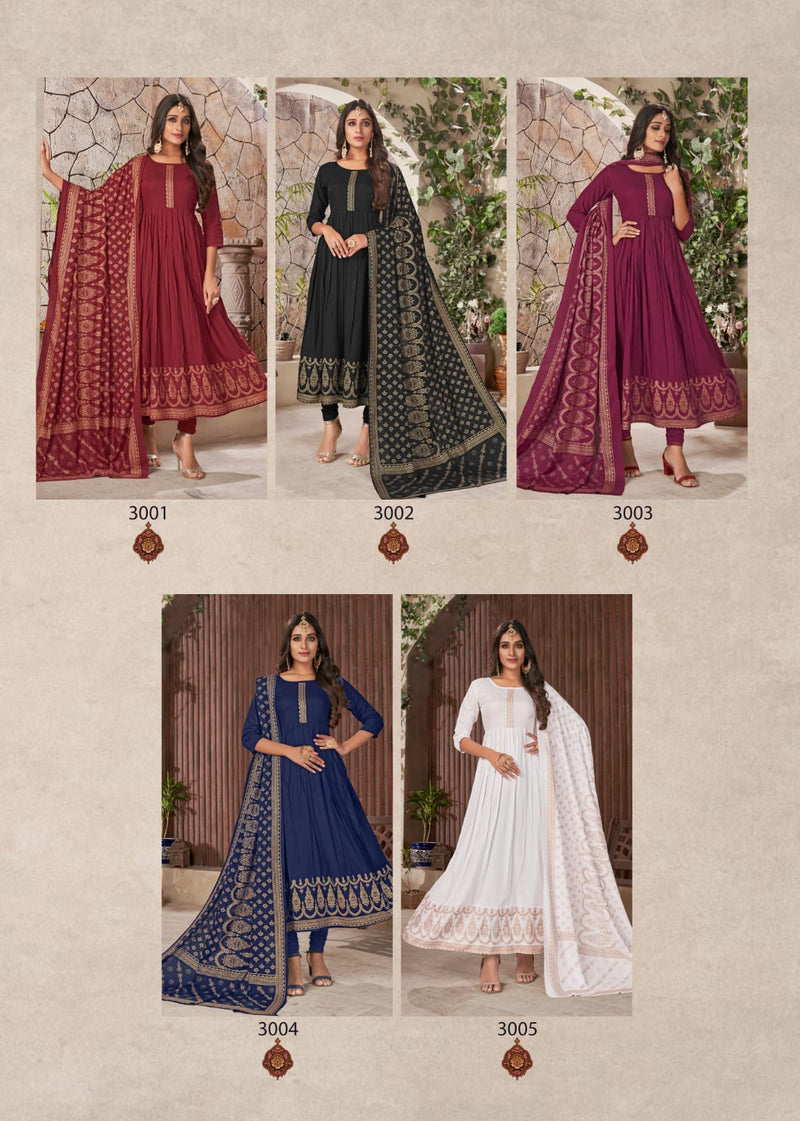 Banwery Fashion Pankh Vol 3 Rayon Party Wear Anarkali Style Gown  Kurtis With Golden Foil Print