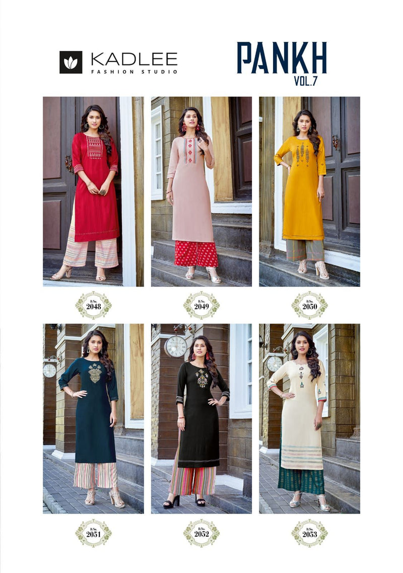 Kadlee Fashion Pankh Vol 7 Rayon Fancy Wear Kurtis With Plazzo