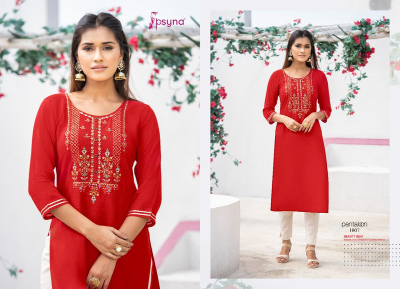 Psyna Pantaloon Rayon Fancy Stylish Party Wear Straight Kurtis