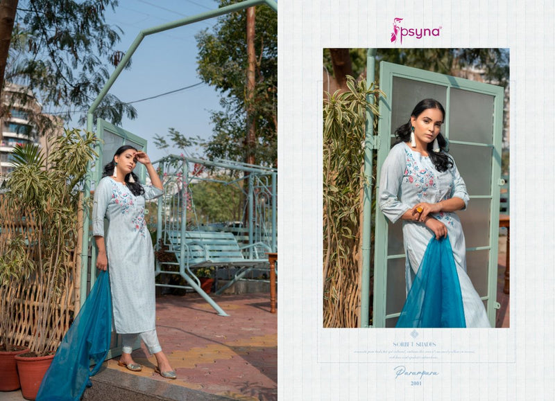 Psyna Parampara Vol 3 Cotton Party Wear Designer Kurtis With Bottom & Dupatta