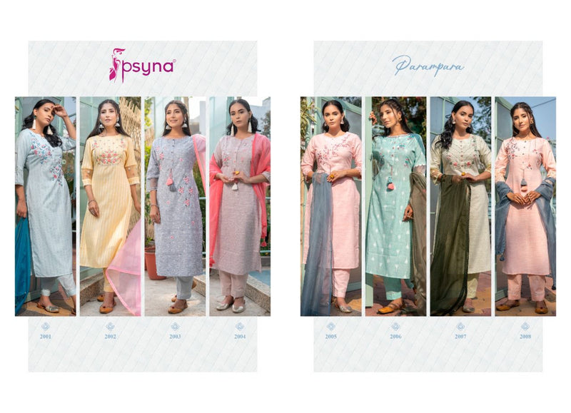 Psyna Parampara Vol 3 Cotton Party Wear Designer Kurtis With Bottom & Dupatta