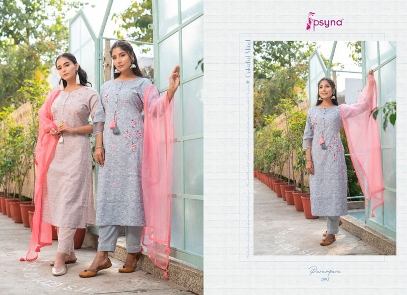 Psyna Parampara Vol 3 Cotton Party Wear Designer Kurtis With Bottom & Dupatta