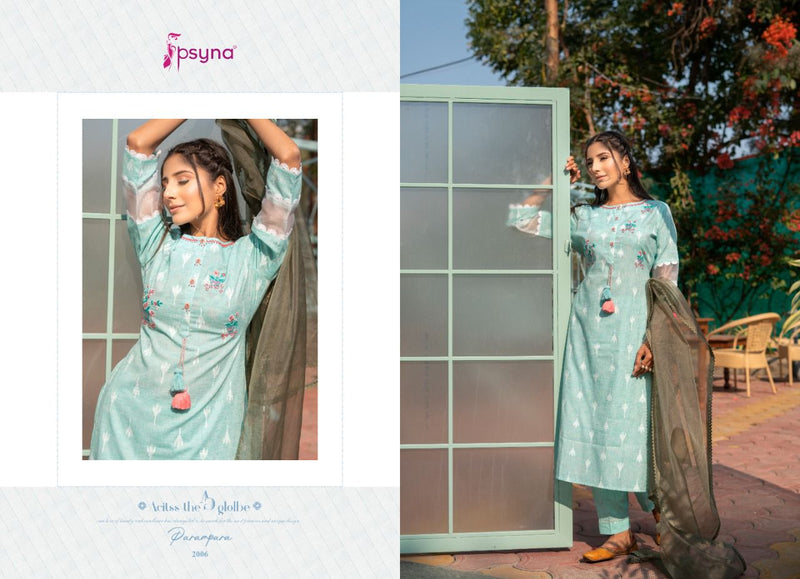 Psyna Parampara Vol 3 Cotton Party Wear Designer Kurtis With Bottom & Dupatta