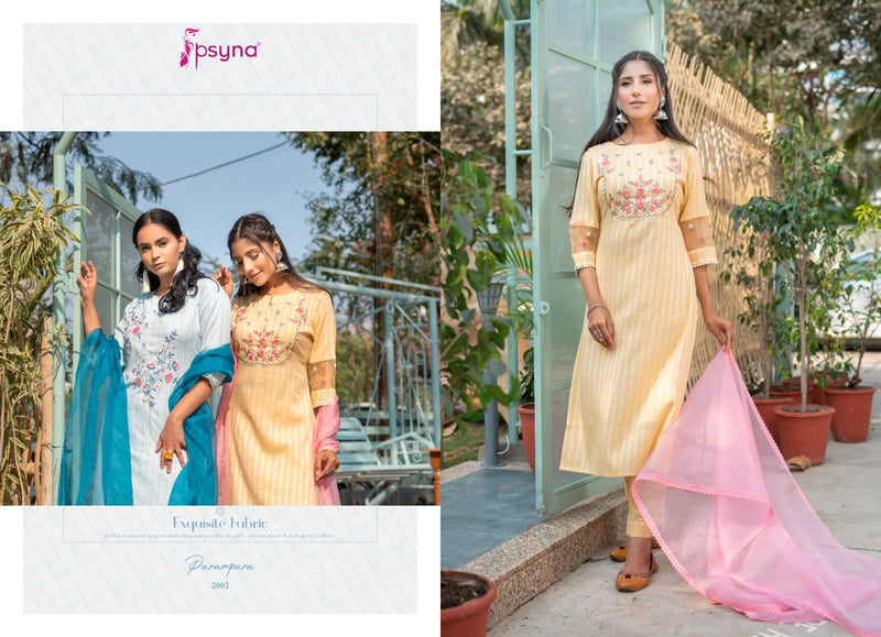 Psyna Parampara Vol 3 Cotton Party Wear Designer Kurtis With Bottom & Dupatta