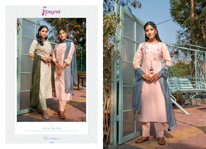 Psyna Parampara Vol 3 Cotton Party Wear Designer Kurtis With Bottom & Dupatta