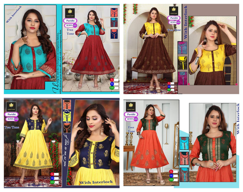 Gold Leaf Paridhi Rayon Fancy Party Wear Frock Style Kurtis