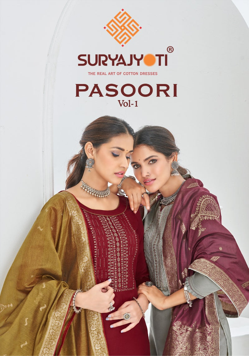 Suryajyoti Pasoori Vol 1 Jam Satin Embroidered Designer Festive Wear Salwar Suits