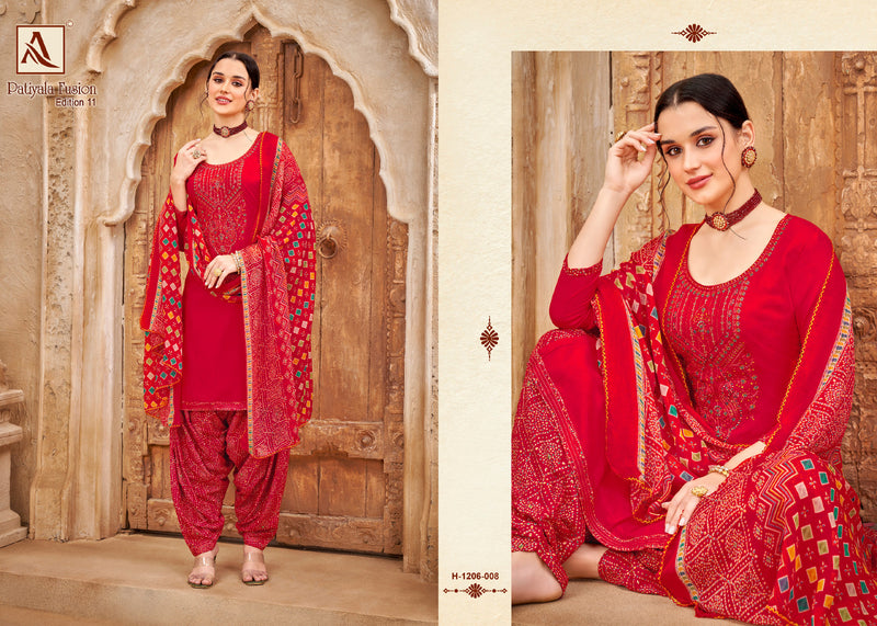 Alok Suits Patiyala Fusion Vol 10 Series H 1206-001 To 008 Pure Viscose Rayon Slub Thread Embroidery Swarovski Diamond Work Fancy Designer Partywear Salwar Suit