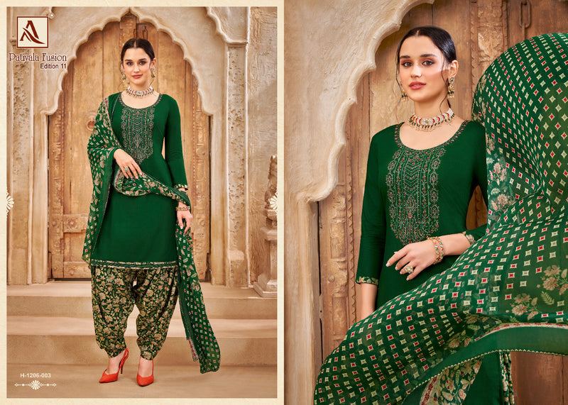 Alok Suits Patiyala Fusion Vol 10 Series H 1206-001 To 008 Pure Viscose Rayon Slub Thread Embroidery Swarovski Diamond Work Fancy Designer Partywear Salwar Suit