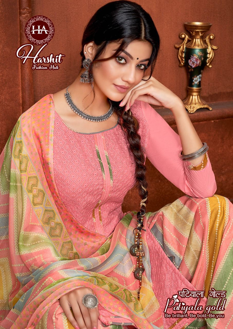 Harshit Fashion Patiyala Gold Pure Cotton Stylish Designer Festive Wear Salwar Kameez
