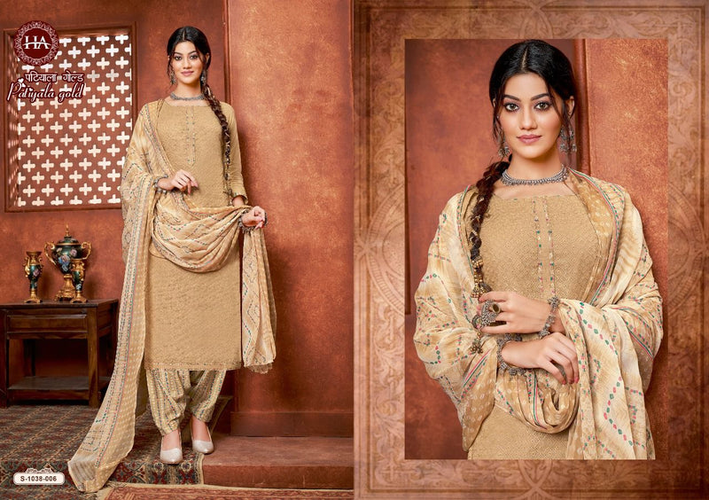 Harshit Fashion Patiyala Gold Pure Cotton Stylish Designer Festive Wear Salwar Kameez
