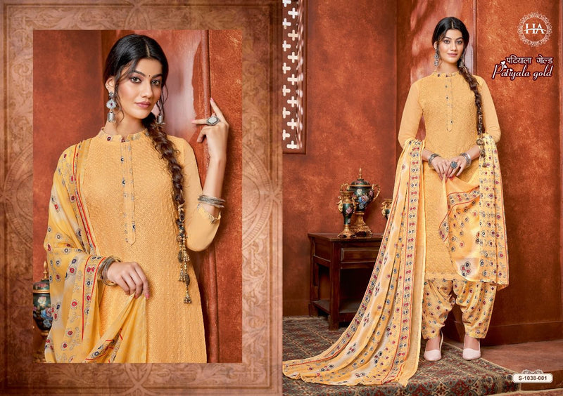 Harshit Fashion Patiyala Gold Pure Cotton Stylish Designer Festive Wear Salwar Kameez