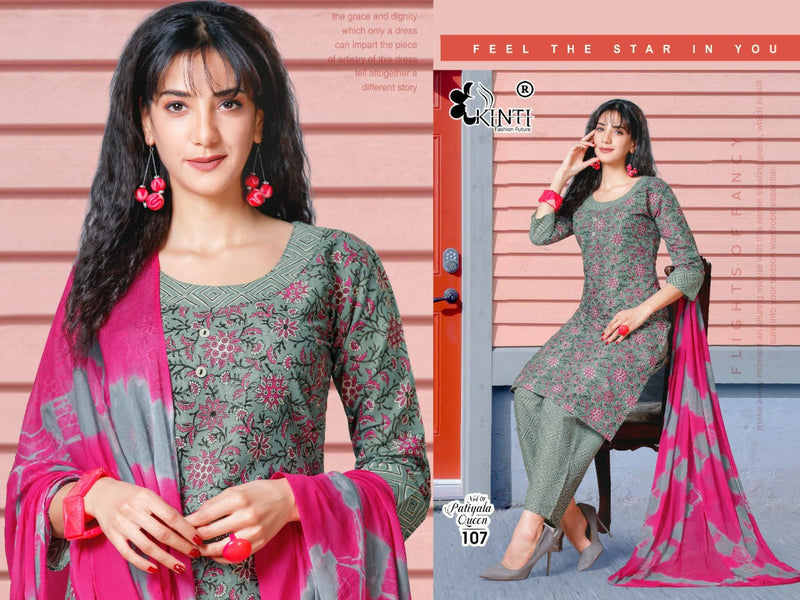 Kinti Patiyala Queen Vol 1 Cambric Cotton Patiyala Style Party Wear Kurtis With Bottom & Dupatta