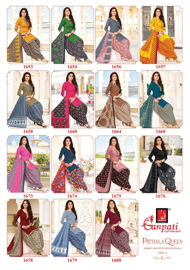 Ganpati Patiyala Queens Vol 5 Pure Cotton With Printed Work Stylish Designer Casual Wear Salwar Suit