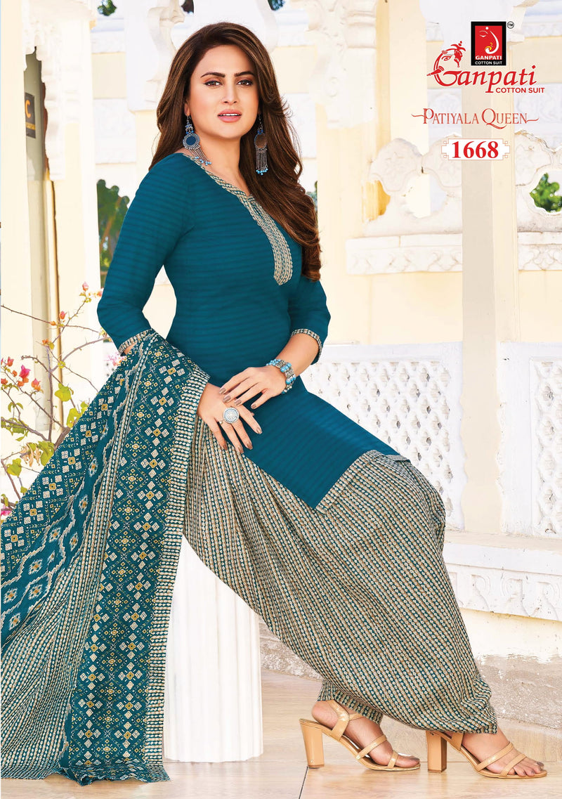 Ganpati Patiyala Queens Vol 5 Pure Cotton With Printed Work Stylish Designer Casual Wear Salwar Suit
