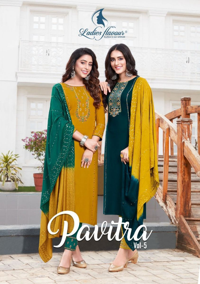 Ladies Flavour Pavitra Vol 5 Rayon With Heavy Embroidery Work Stylish Designer Party Wear Kurti