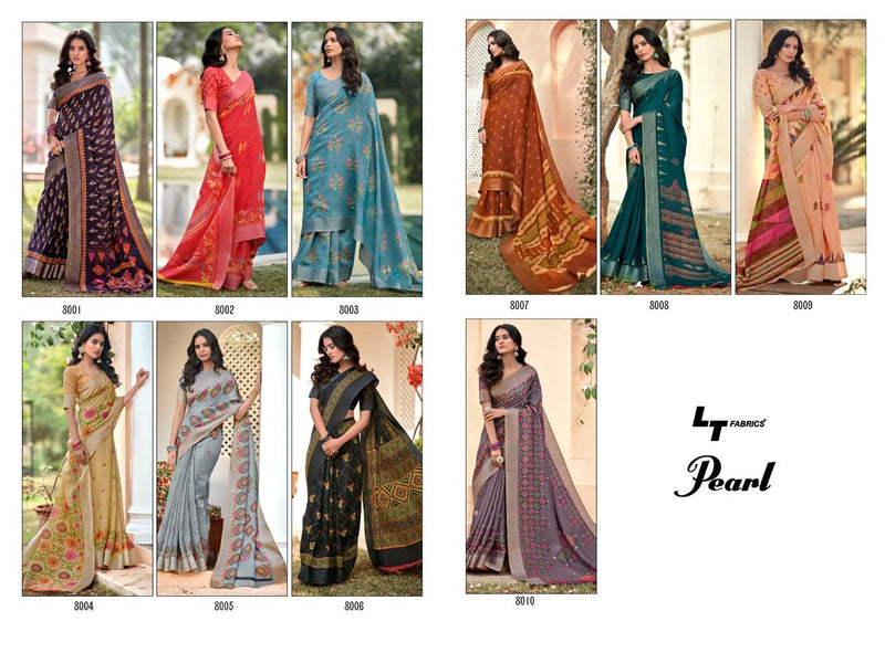 Lt Fashion Pearl Linen Cotton Fancy Stylish Party Wear Sarees