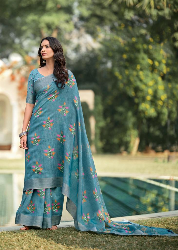 Lt Fashion Pearl Linen Cotton Fancy Stylish Party Wear Sarees