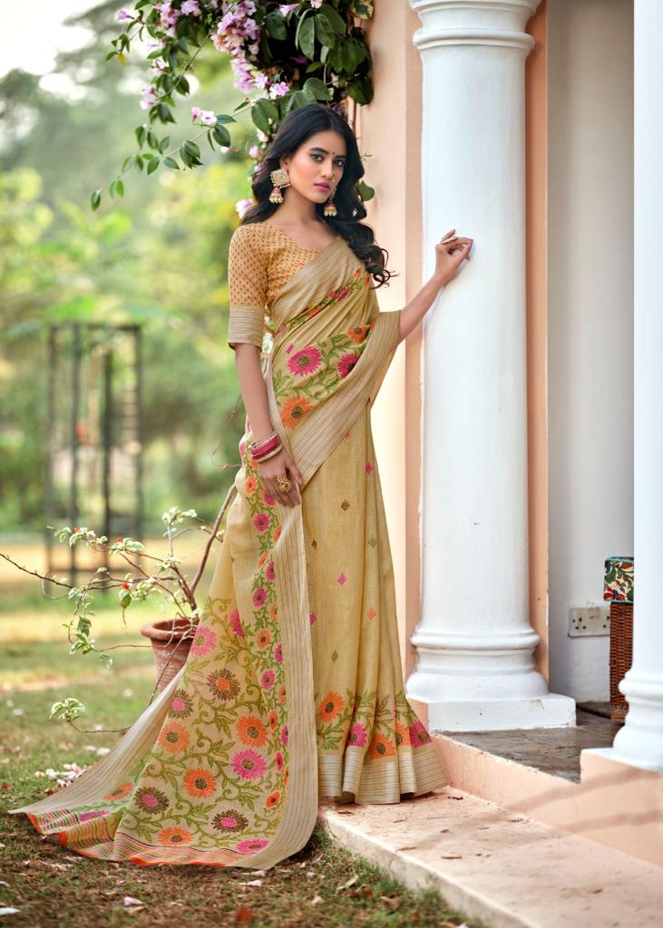 Lt Fashion Pearl Linen Cotton Fancy Stylish Party Wear Sarees