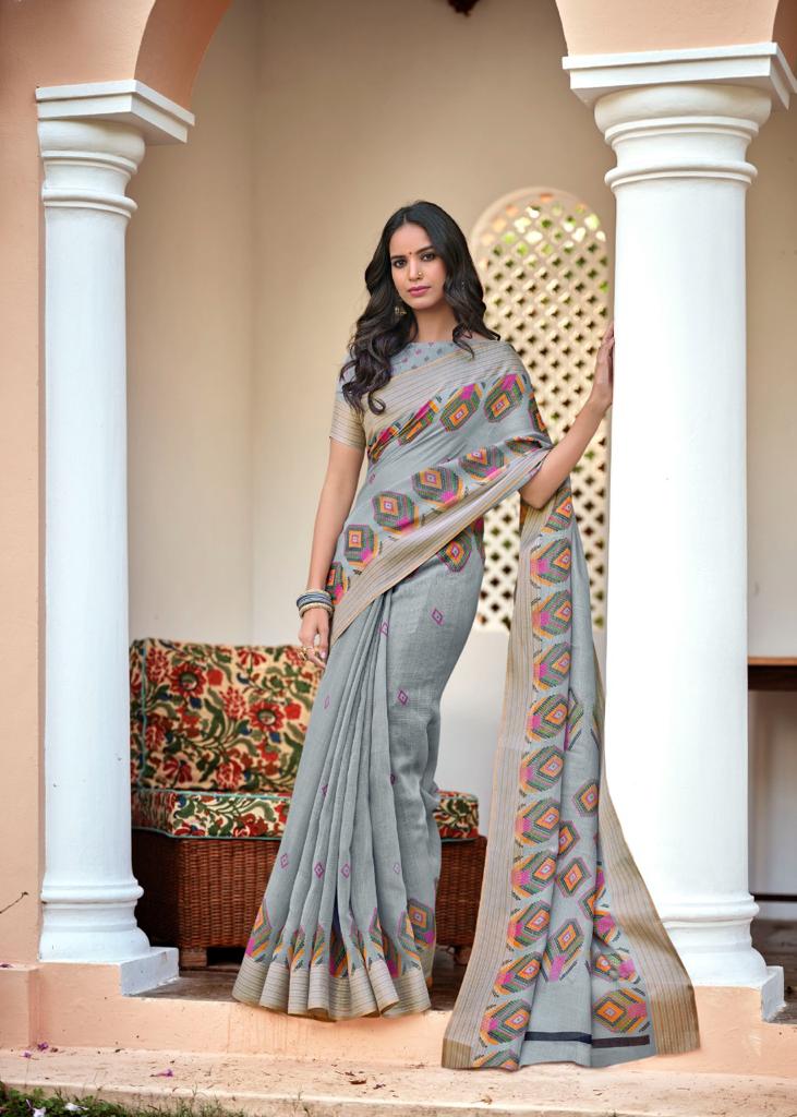 Lt Fashion Pearl Linen Cotton Fancy Stylish Party Wear Sarees