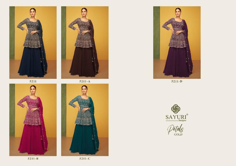 Sayuri Designer Petals Gold Georgette Heavy Embroidery Fancy Designer Partywear Kurti