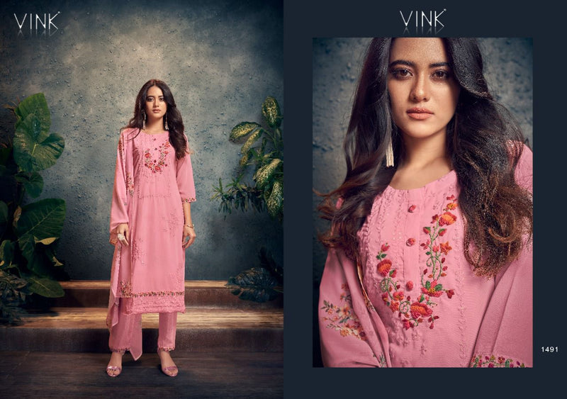 Vink Phulkari Georgette Embroidered Party Wear Kurtis With Dupatta & Bottom