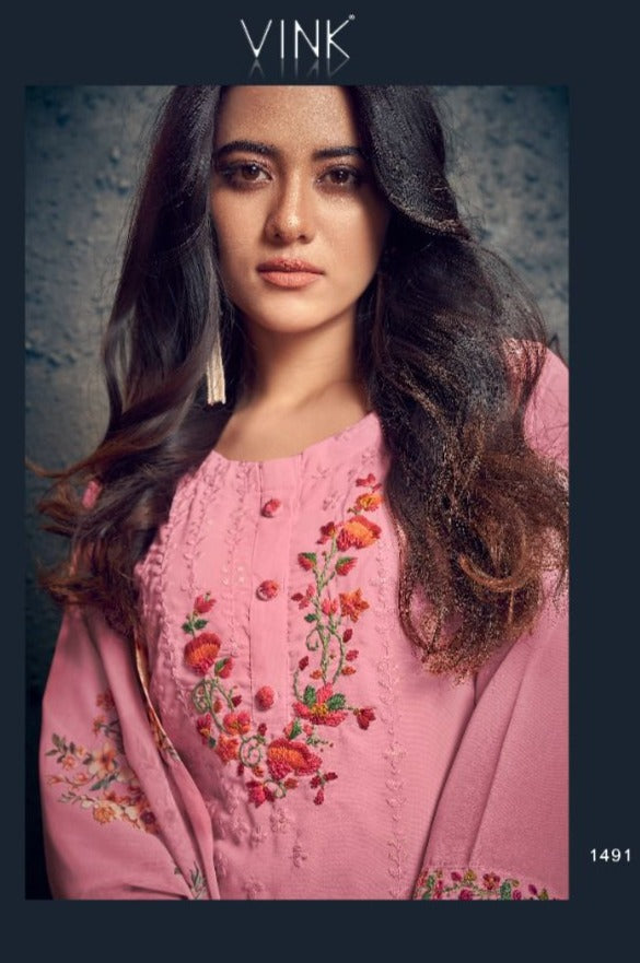 Vink Phulkari Georgette Embroidered Party Wear Kurtis With Dupatta & Bottom