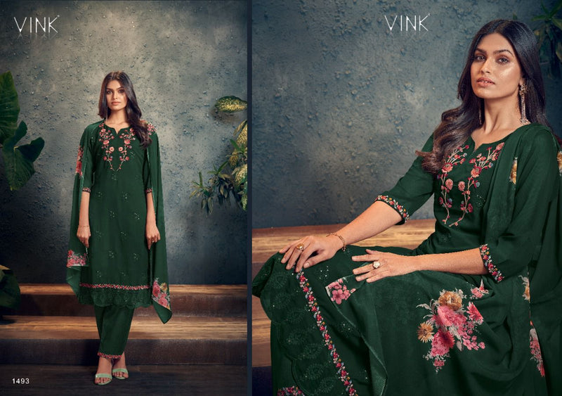 Vink Phulkari Georgette Embroidered Party Wear Kurtis With Dupatta & Bottom