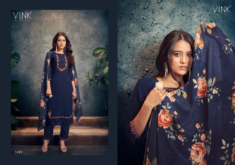Vink Phulkari Georgette Embroidered Party Wear Kurtis With Dupatta & Bottom