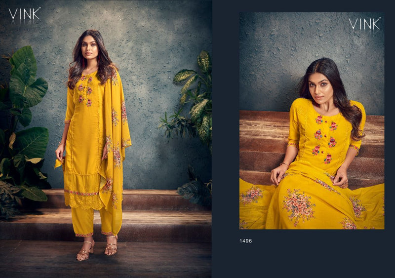 Vink Phulkari Georgette Embroidered Party Wear Kurtis With Dupatta & Bottom