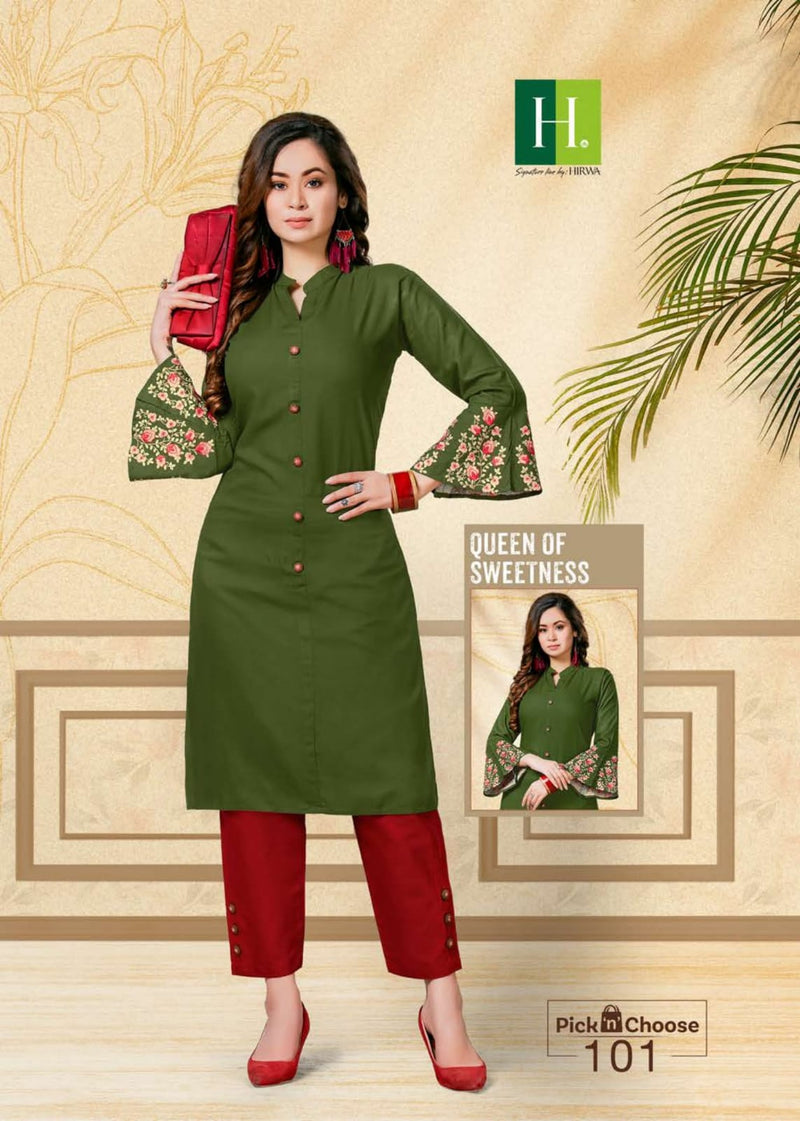 Hirwaa Pick N Choose 101 Rayon Party Wear Fancy Kurtis With Plazo