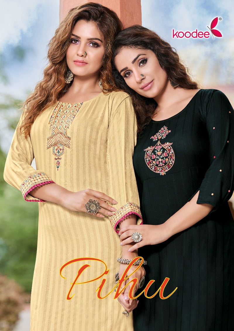 Koodee Pihu Vol 1 Viscose With Heavy Embroidery Work Stylish Designer Casual Wear Fancy Kurti