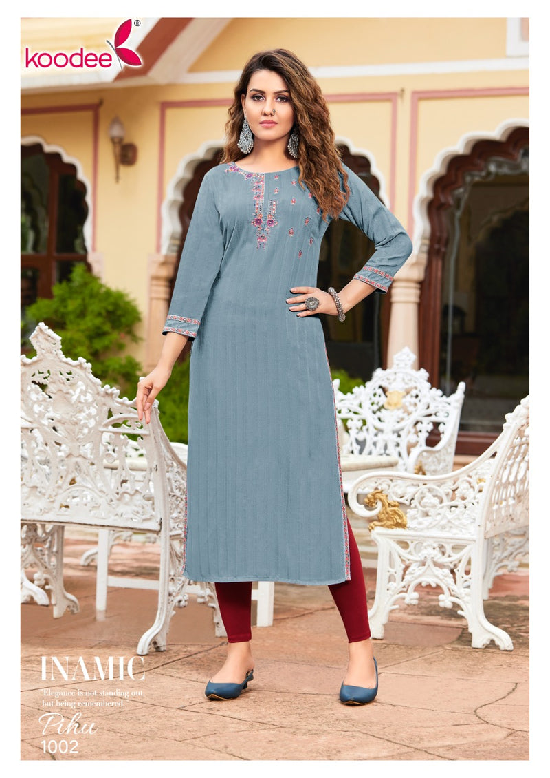 Koodee Pihu Vol 1 Viscose With Heavy Embroidery Work Stylish Designer Casual Wear Fancy Kurti
