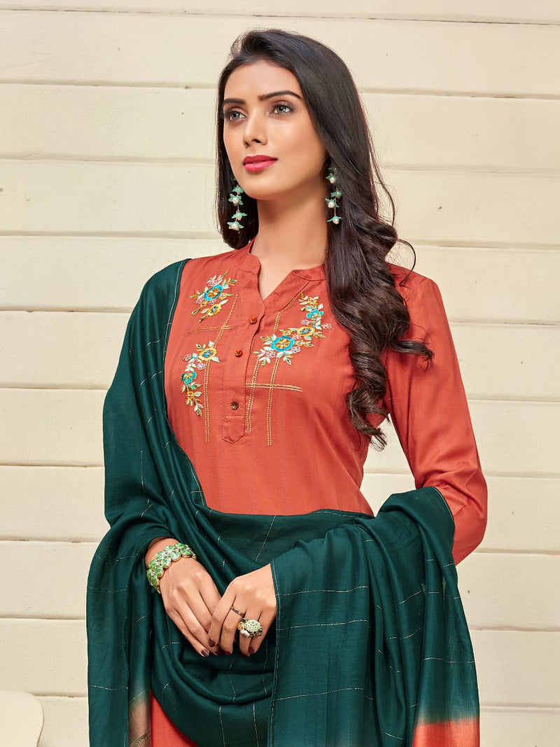Pink Mirror Fragrance  Viscose Festive Wear Kurtis With Bottom & Dupatta