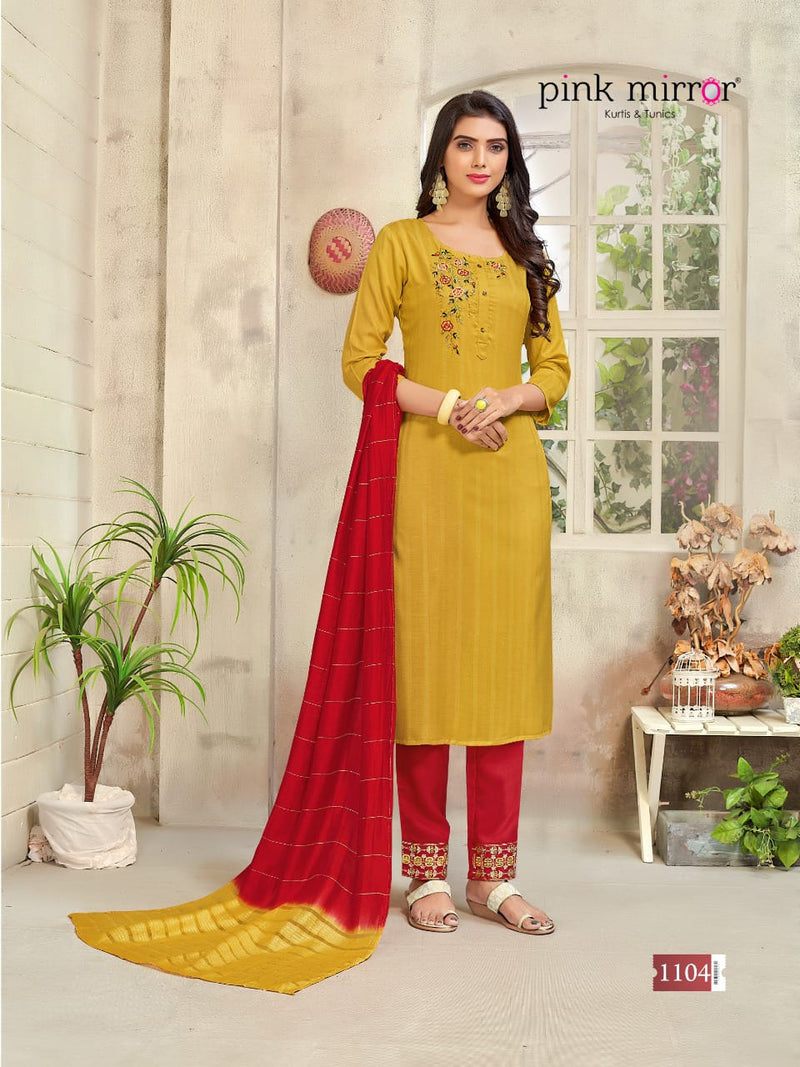 Pink Mirror Fragrance  Viscose Festive Wear Kurtis With Bottom & Dupatta