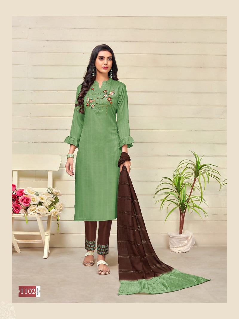 Pink Mirror Fragrance  Viscose Festive Wear Kurtis With Bottom & Dupatta