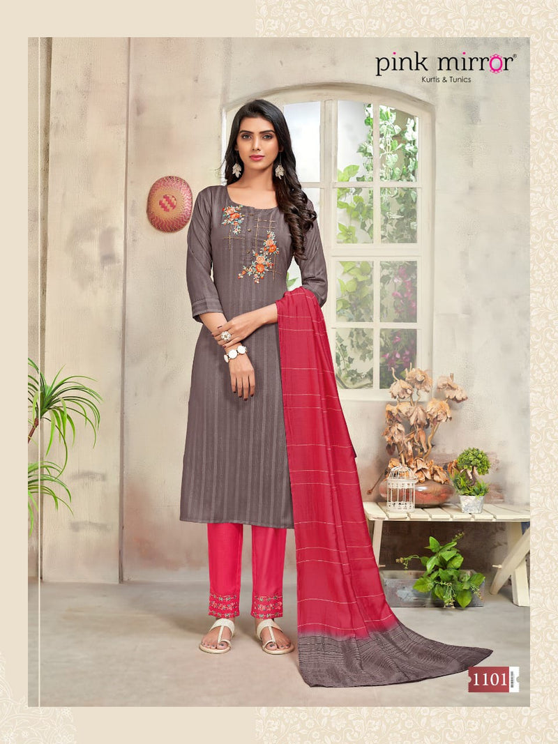 Pink Mirror Fragrance  Viscose Festive Wear Kurtis With Bottom & Dupatta