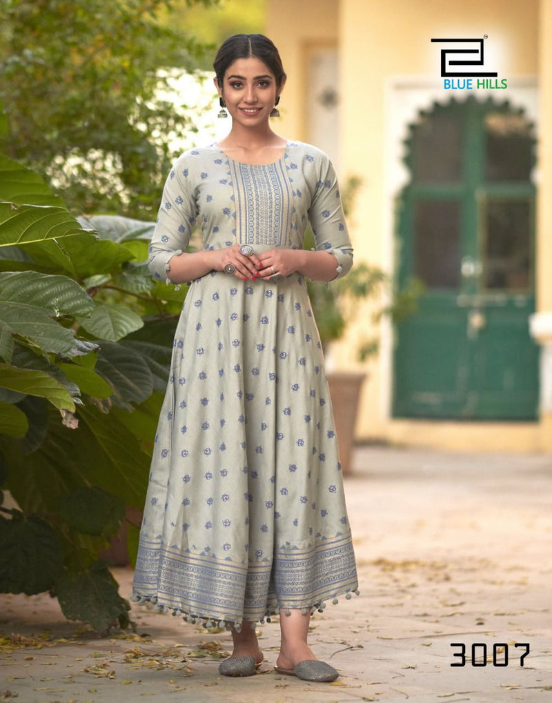 Blue Hills Pom Pom Vol 3 Rayon Fancy Gown Style Party Wear Long Kurtis