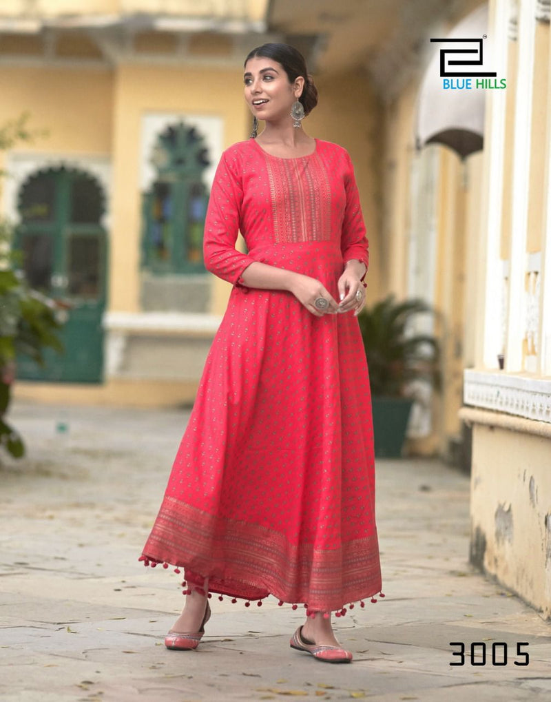 Blue Hills Pom Pom Vol 3 Rayon Fancy Gown Style Party Wear Long Kurtis