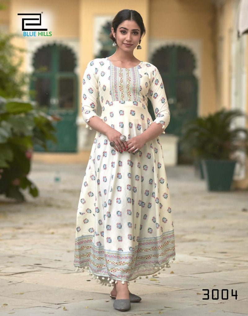 Blue Hills Pom Pom Vol 3 Rayon Fancy Gown Style Party Wear Long Kurtis