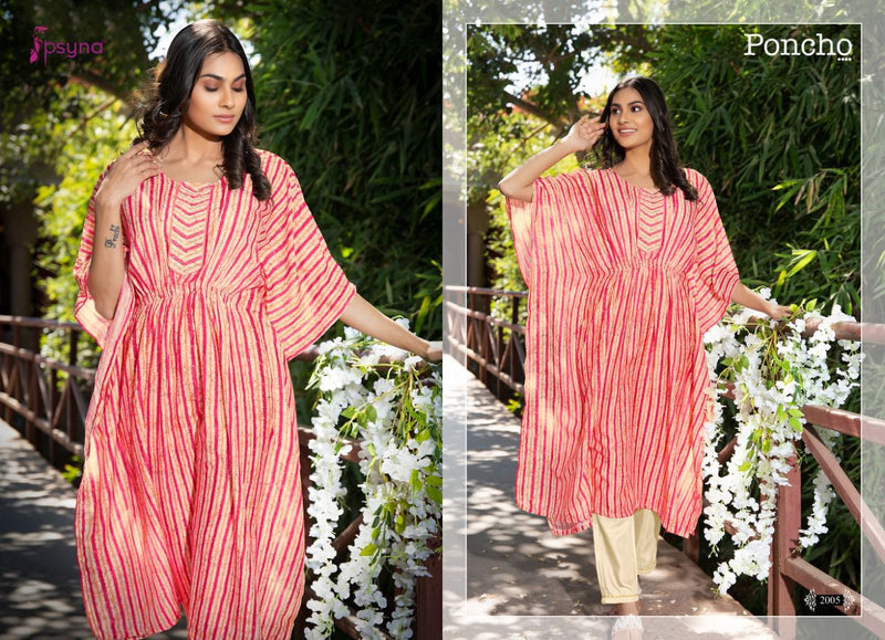 Psyna Poncho Vol 2 Muslin Digital Printed Fancy Party Wear Kaftan Kurtis With Pants