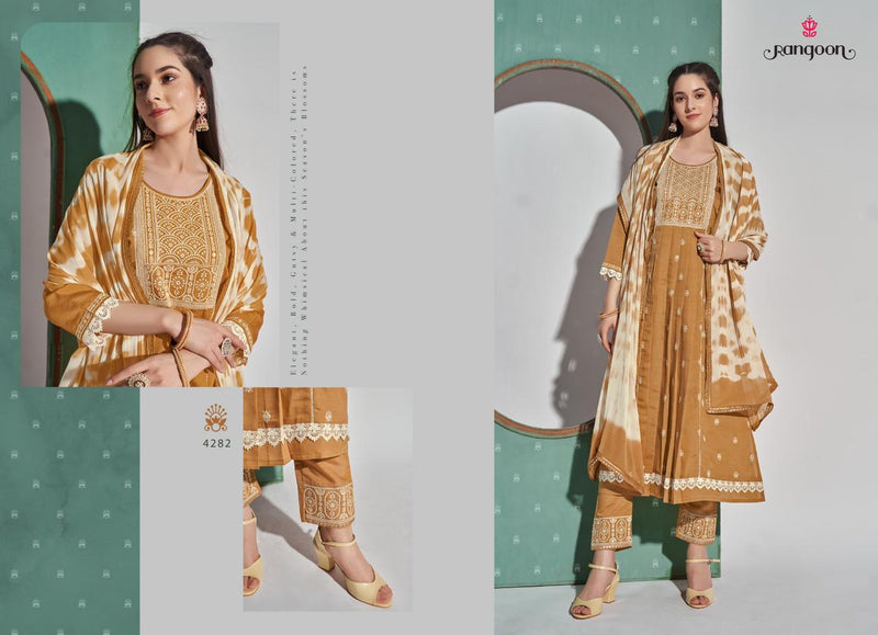 Rangoon Pooja Viscos Cotton Embroidery Fancy Work Sifli Lace Nayra Style Fancy Designer Partywear Kurti