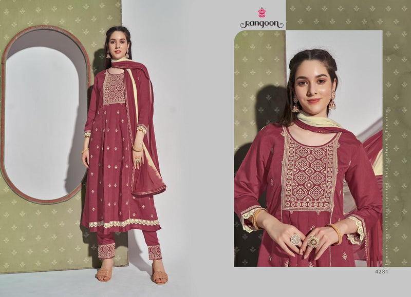 Rangoon Pooja Viscos Cotton Embroidery Fancy Work Sifli Lace Nayra Style Fancy Designer Partywear Kurti