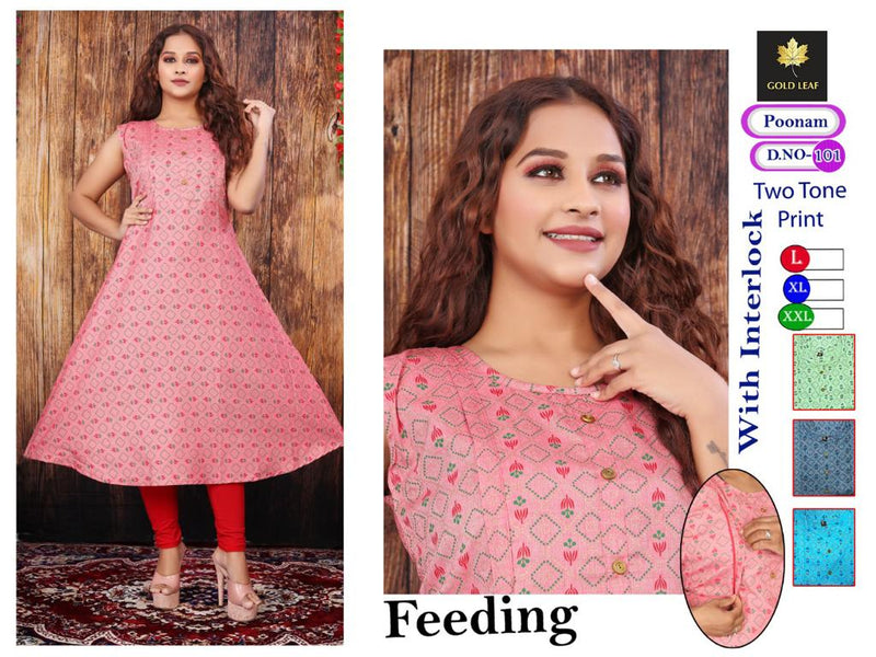 Gold Leaf Poonam Fancy Feeding Top Daily Wear Kurtis